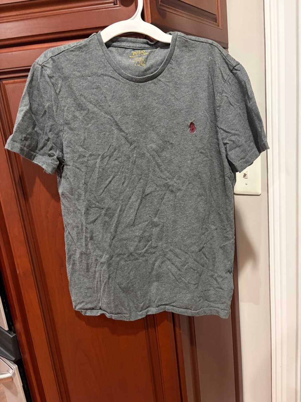 Men’s Polo by Ralph Lauren Gray Crewneck T-Shirt with Red Pony Logo size medium